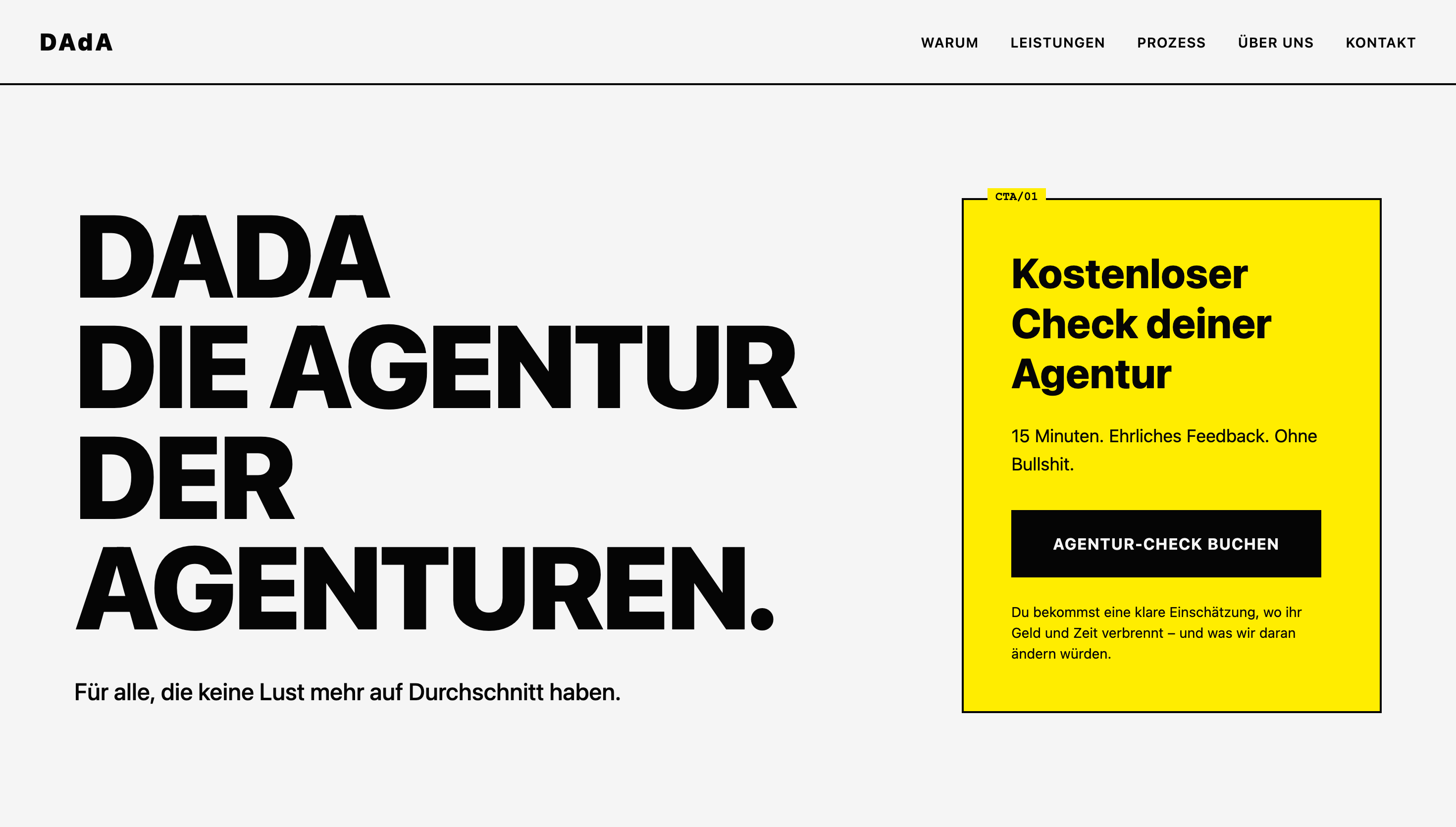 Vorschau der DADA Landingpage